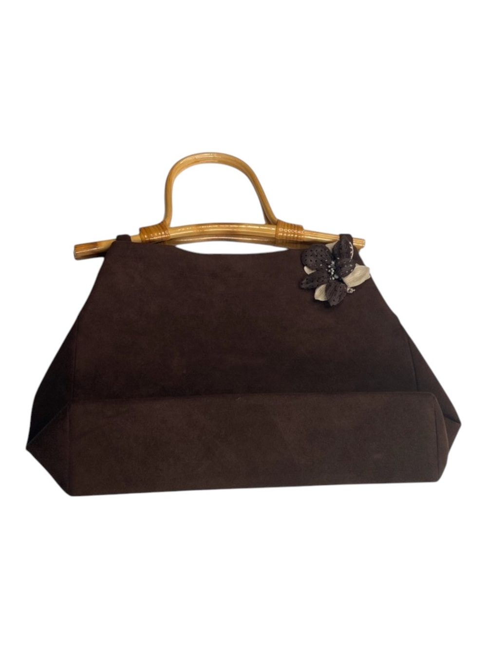 90’s: Julie Brown ꕥ Bamboo Boho Top Handle Satchel Bag ꕥ Chocolate Micro Suede ꕥ - Picture 3 of 16